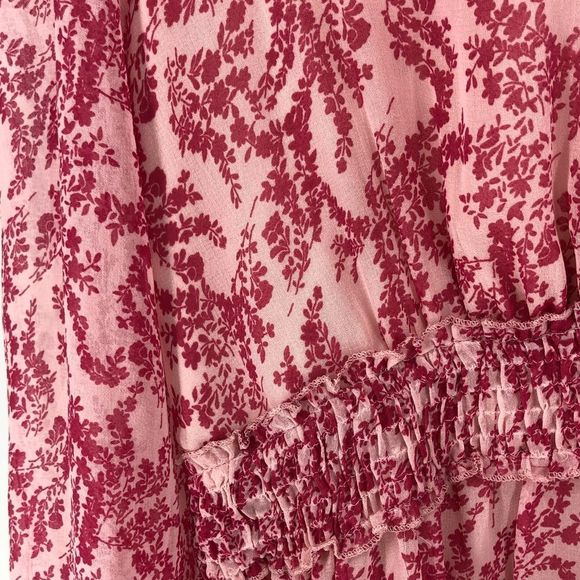 RD Style Pink Print Sheer Long Sleeve Smocked Waist Mini Dress size Large - Picture 6 of 12